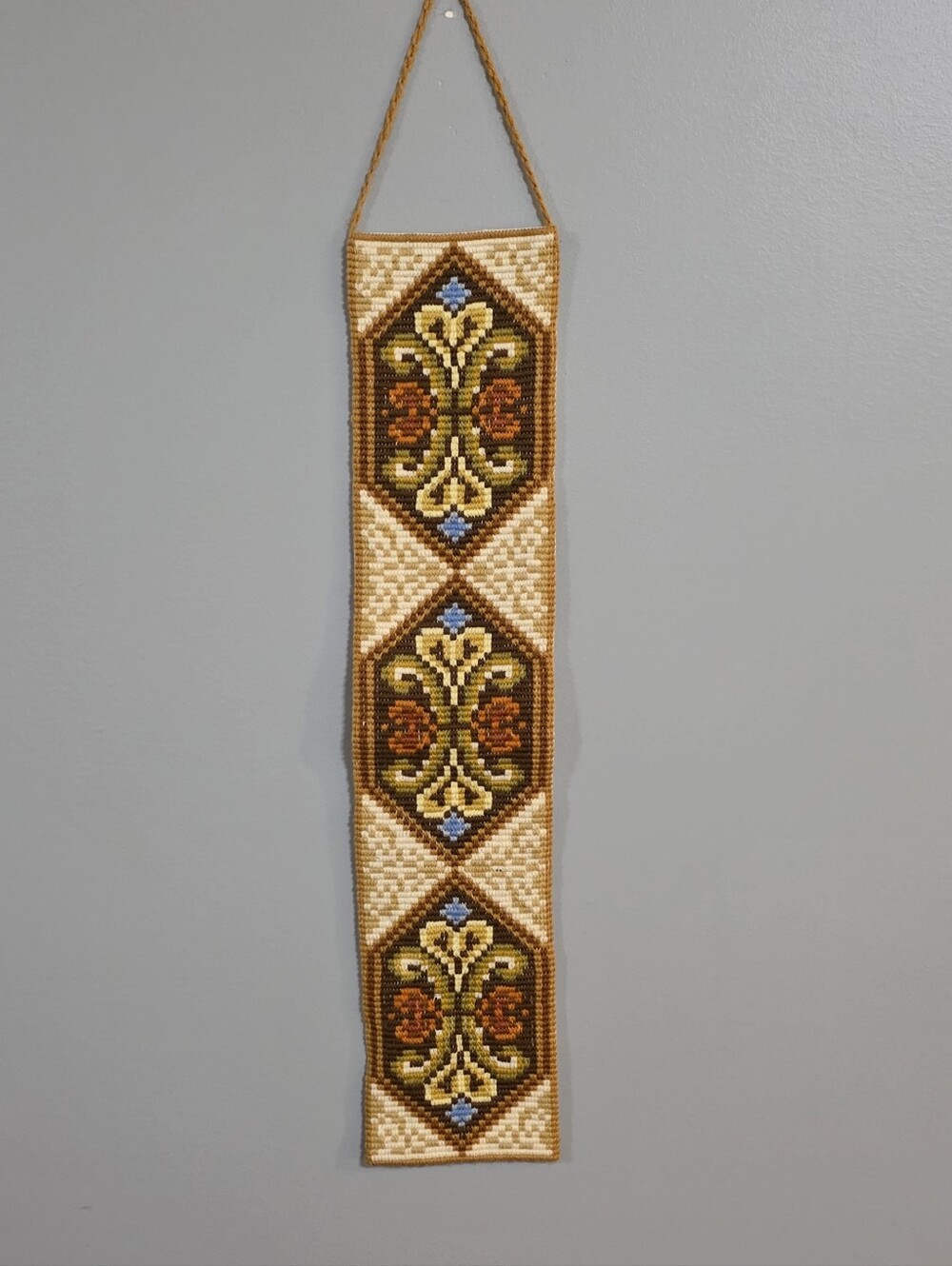 Handcrafted Vintage 60s Brown and Cream Wall Hanging